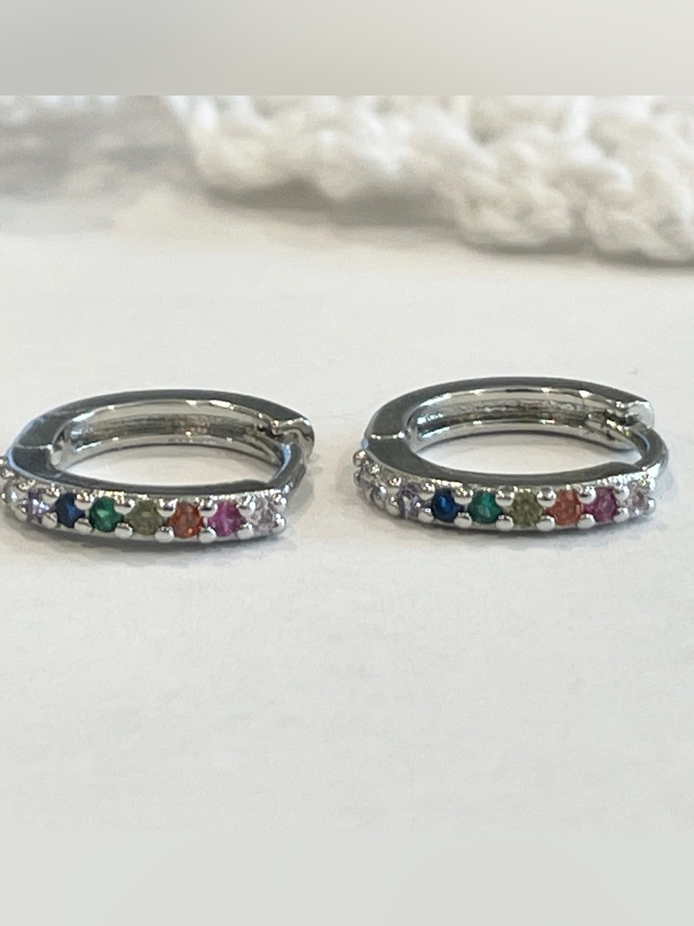 Sterling Silver Rainbow Pavé Small Huggie Hoop Earrings